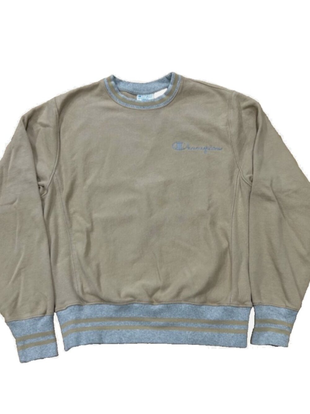 Champion Men’s Reverse Weave Crewneck Sweatshirt Tan with Gray Trim